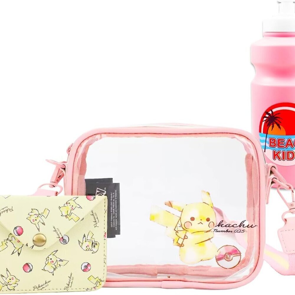 Women Pikachu Handbag Bundle Crossbody Clear Purse Water Bottle Stadium
